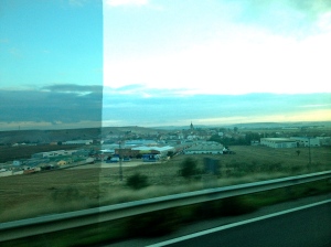 Here's the view of my town from the bus I ride every day. Not sure why the photo looks different on one side.
